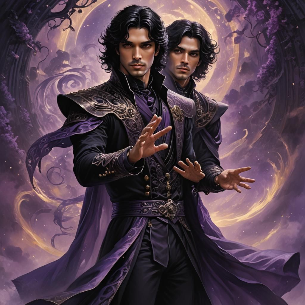 Fantasy Prince Commands Shadows in Violet Mist