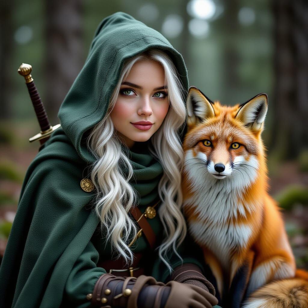 Forest Gnome with Fox Familiar Holding Dagger