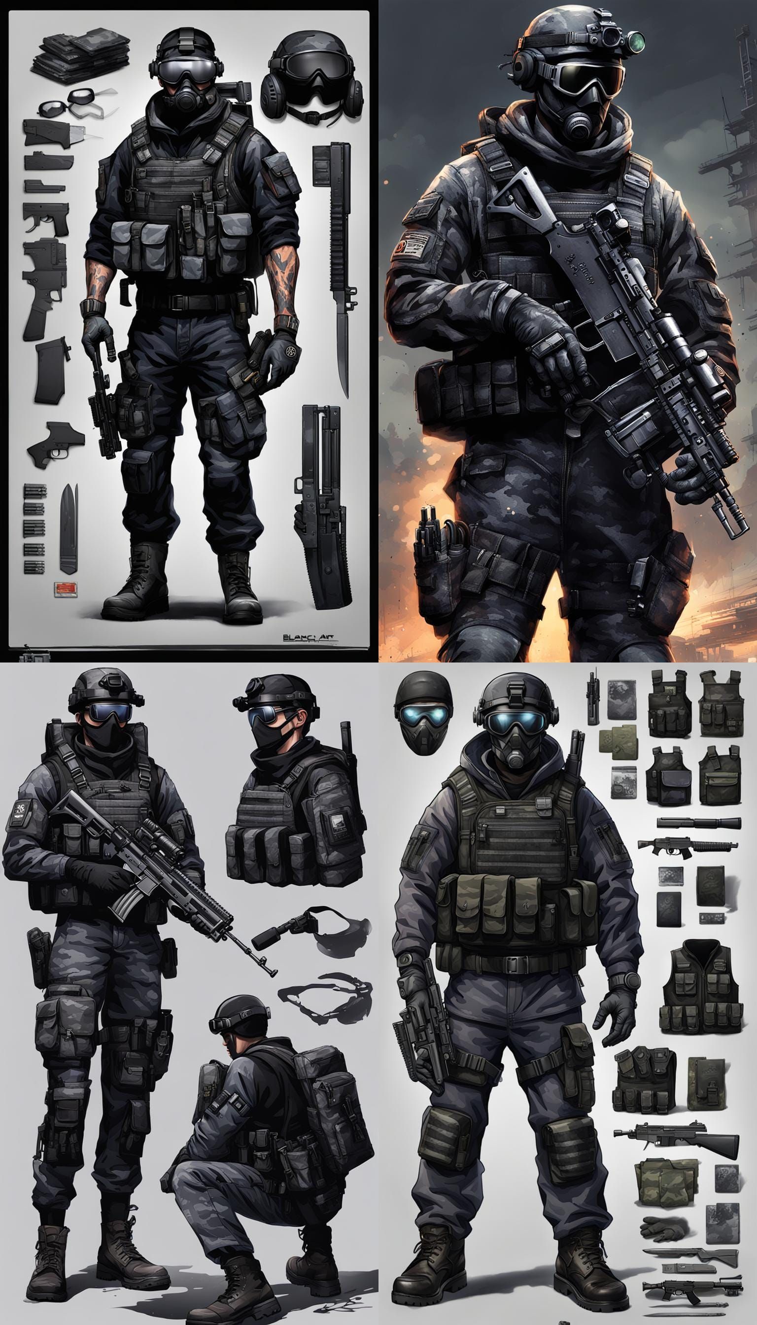 Hyperrealistic Soldier in Black Camo with Tactical Gear