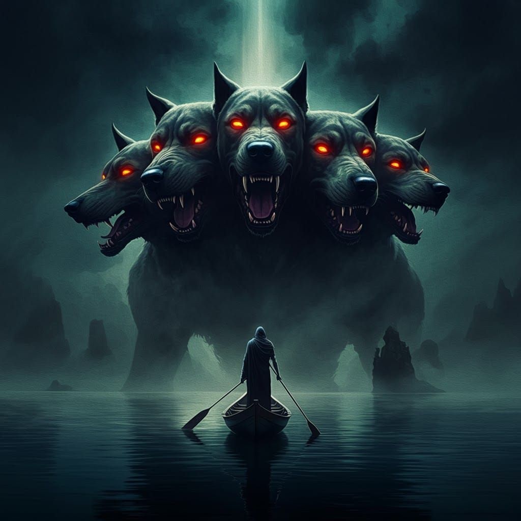 Charon and Cerberus on the River Styx