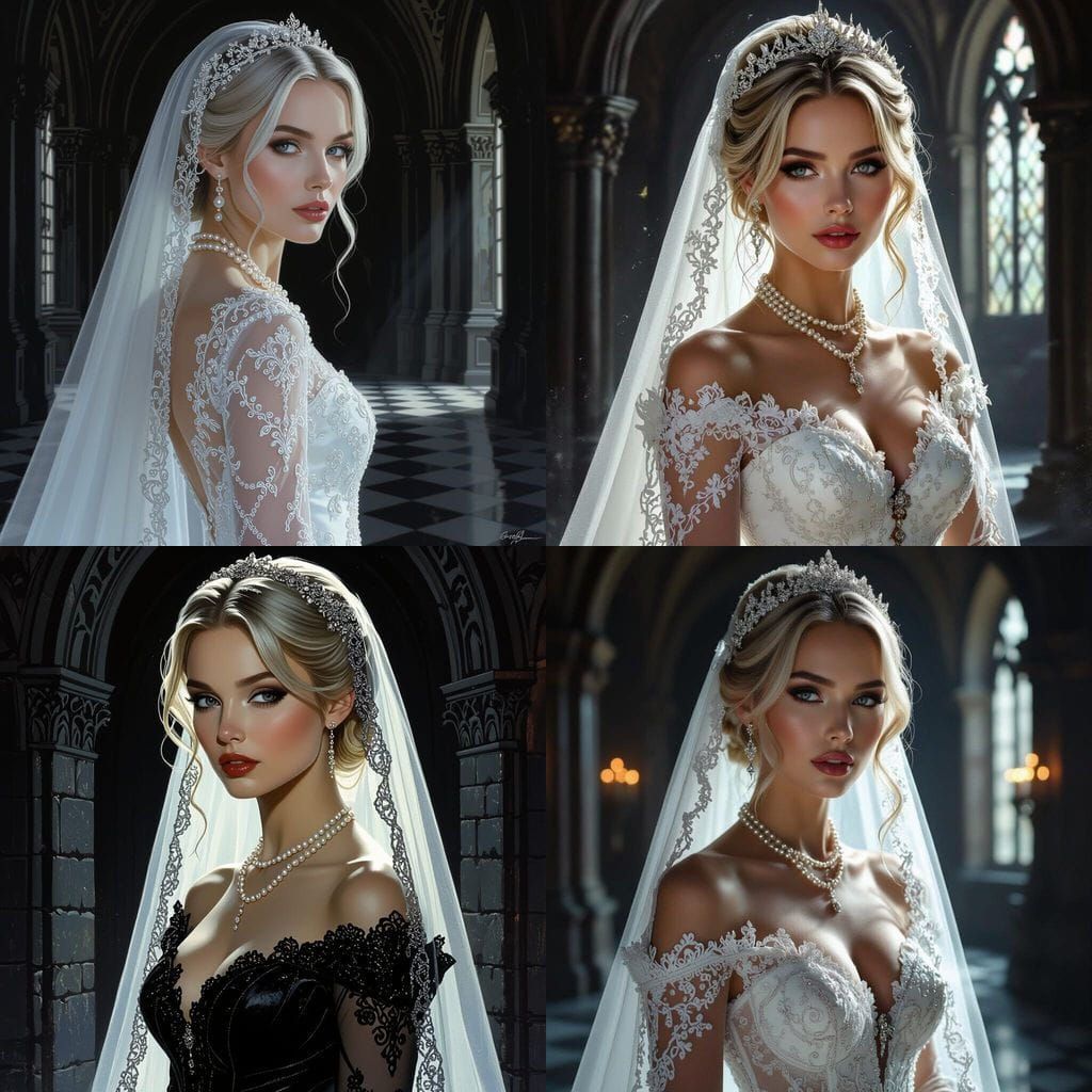 Gothic Bride in Castle, Angelic Features, Gustave Doré Style