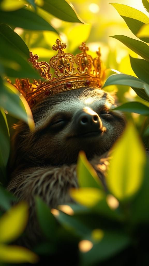 Sloth Queen Asleep in Lush Foliage