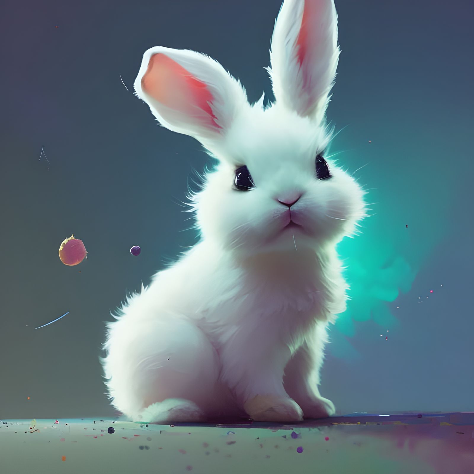 Fluffy Round Baby Bunny Portrait in Vibrant Colors