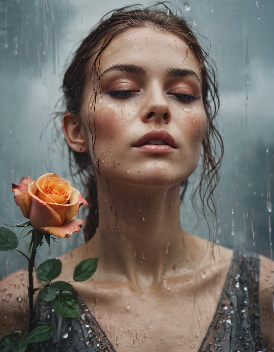 Ethereal Bohemian Portrait in Rainy Day Glow