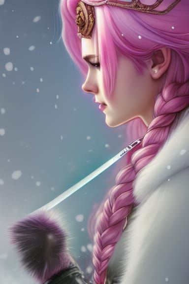 Arctic Ice Queen with Sword in Art Nouveau Style