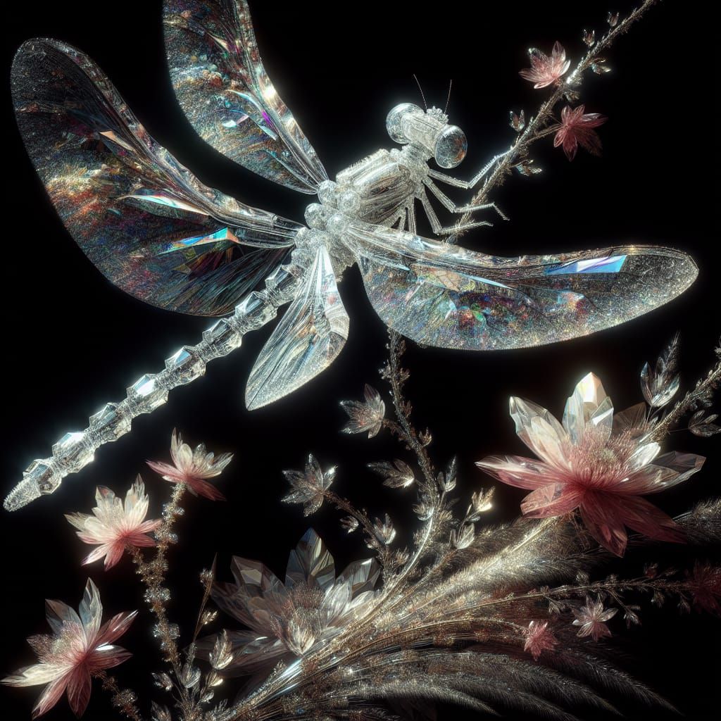 Sparkling Crystal Dragonfly in Soft Watercolor Art