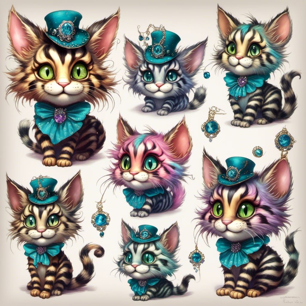 Gothic Cheshire Cat Head with Jewels, Tenniel Style