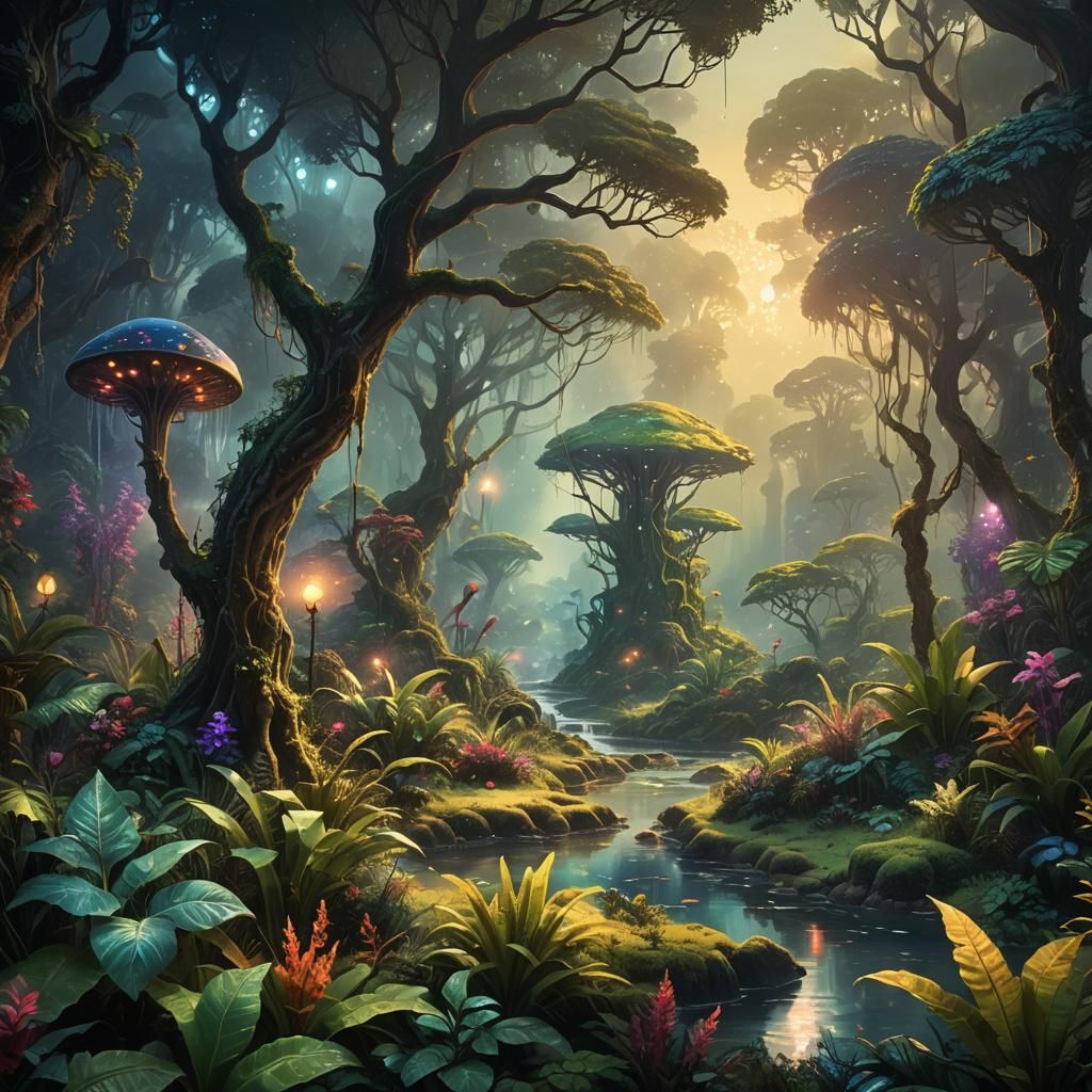 Ethereal Alien Jungle Landscape in Fantasy Style