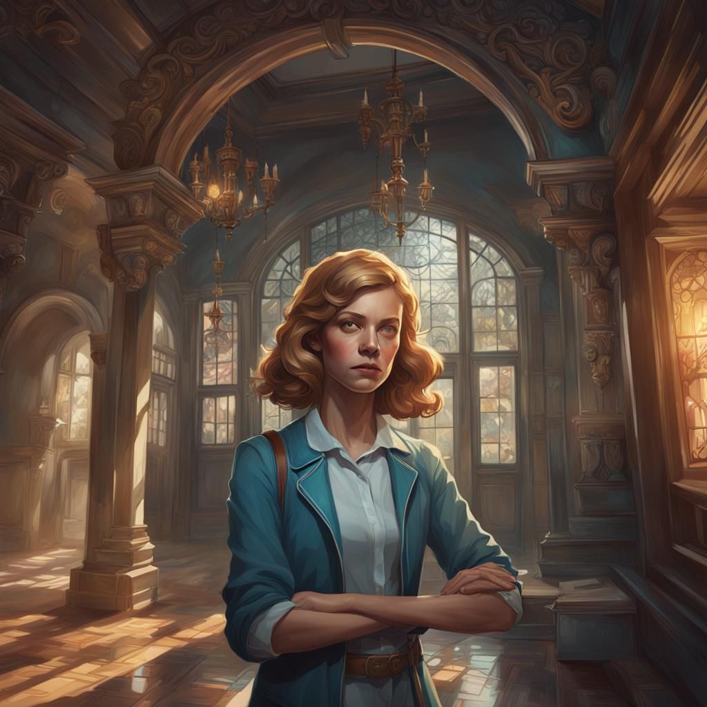 Nancy Drew Portrait in Hyperdetailed Art Nouveau Style