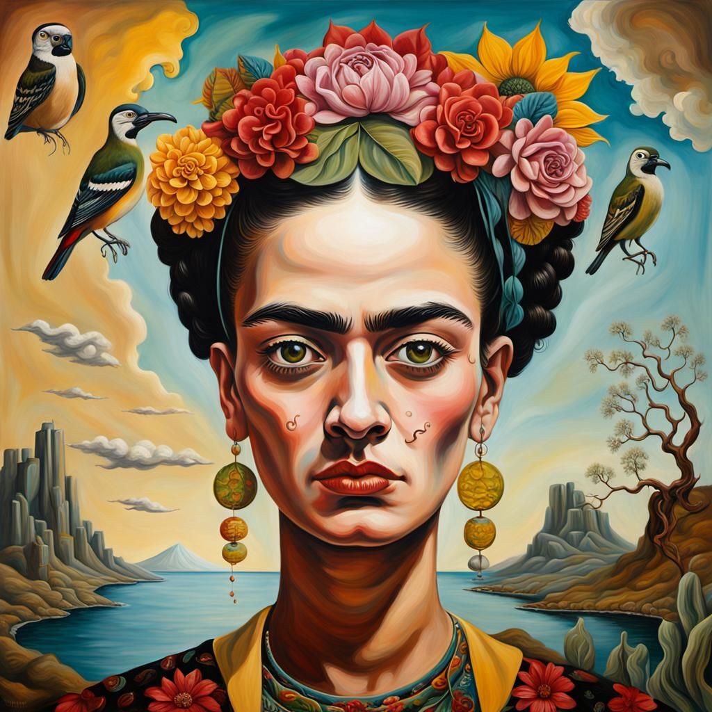 Surreal Portrait in Style of Frida Kahlo