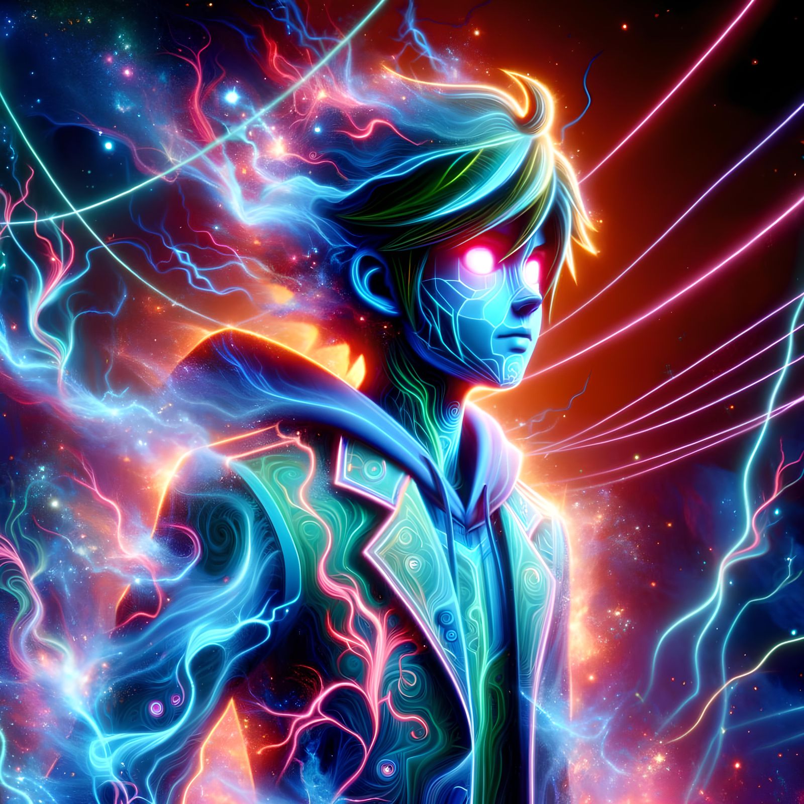 Neon Anime Character's Mythical Transformation