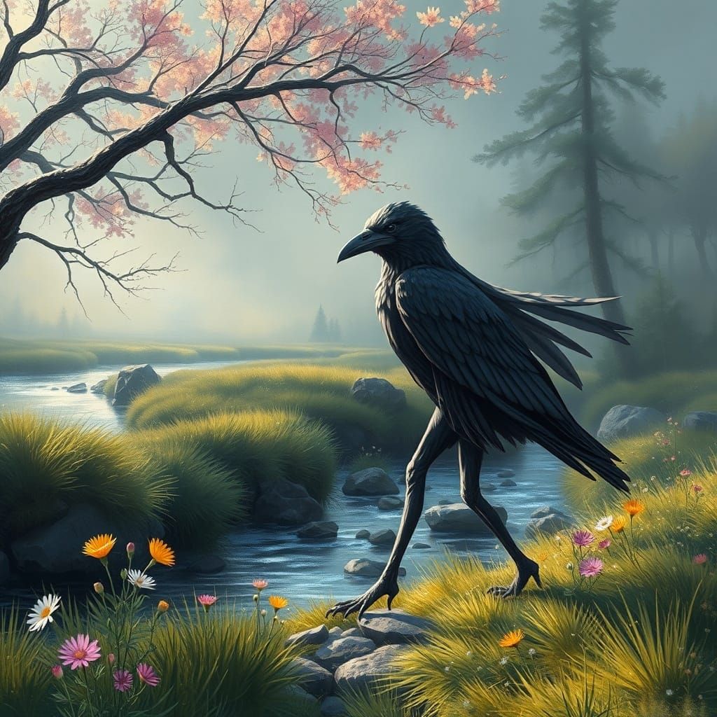 Alien Fashionista in Scottish Wilderness, Neo-Impressionist ...