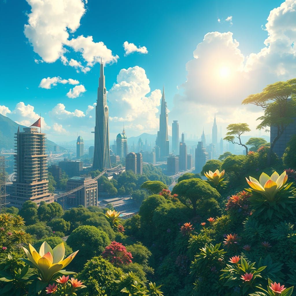 Surreal Eco Utopia Radiates Vibrant Futuristic Harmony
