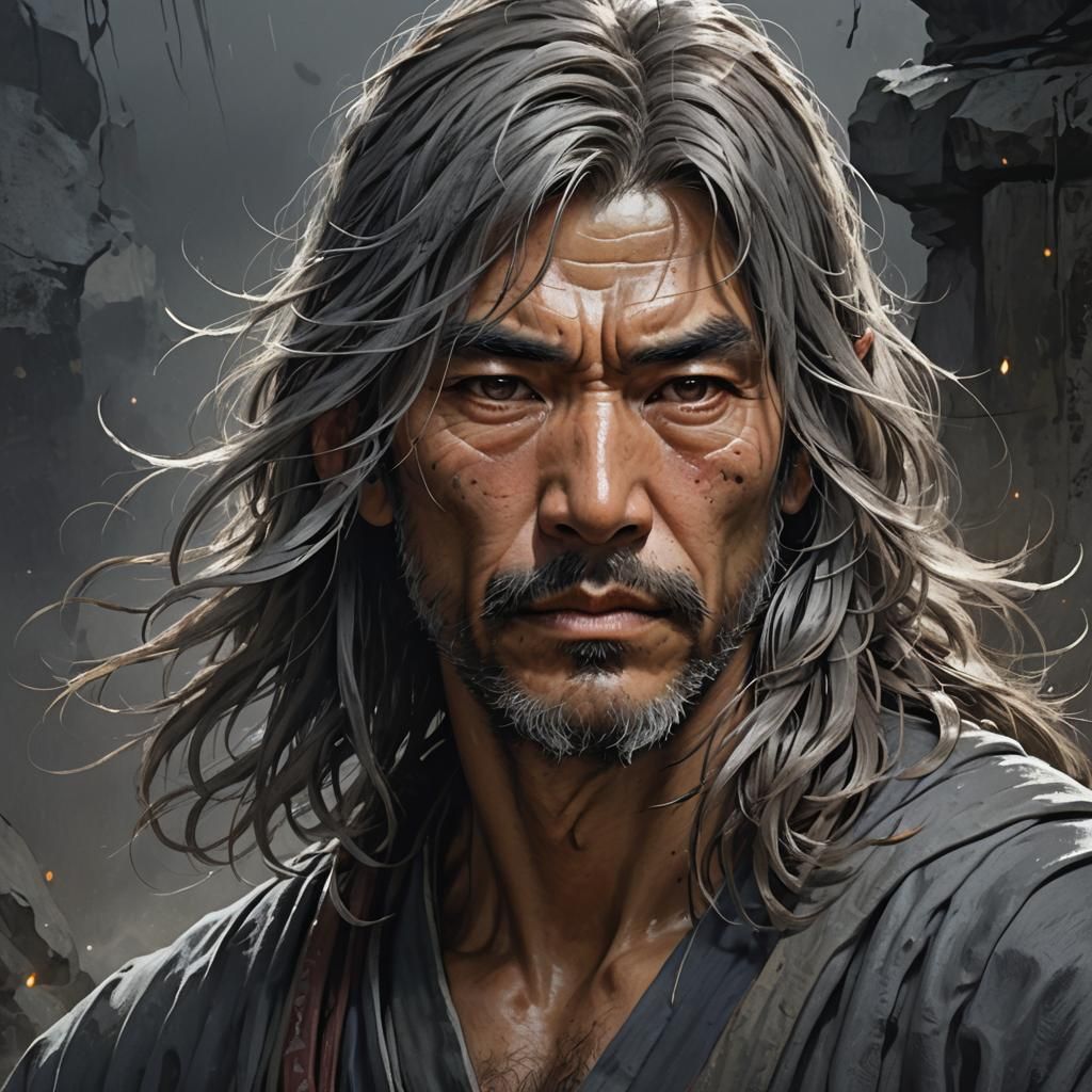 Rugged Japanese Man Portrait in Hyperdetailed Style