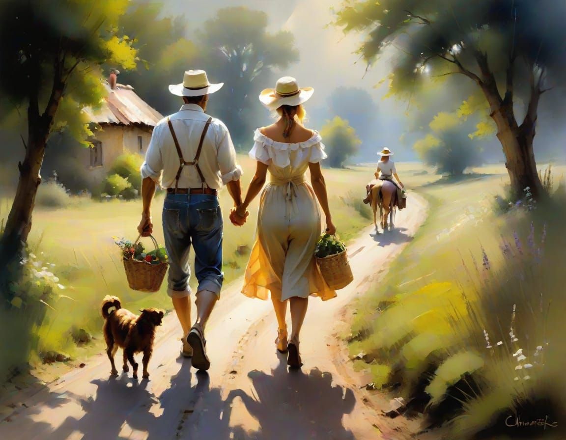 Rustic Summer Scene in Chiaroscuro Style