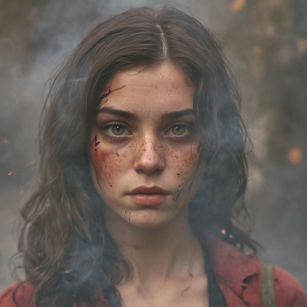 Fiery Resistance: 1940s Girl in Burning France