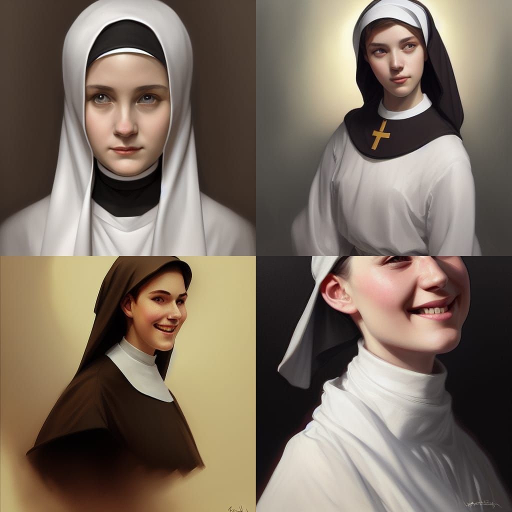 Smiling Young Nun in Parisian Style Portrait
