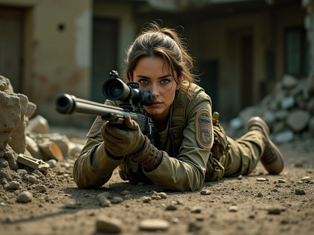 Female Sniper in Gritty Urban Warfare Scenario