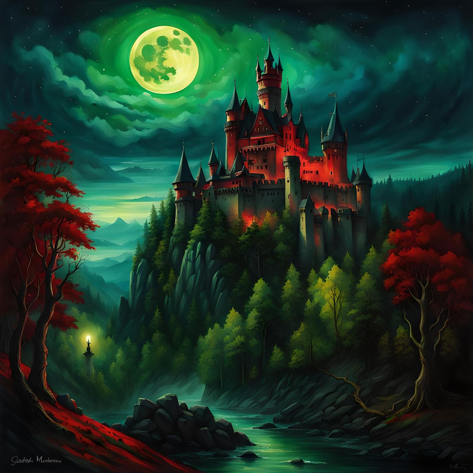 Cinematic Dracula's Castle: Horror Landscape in Oil