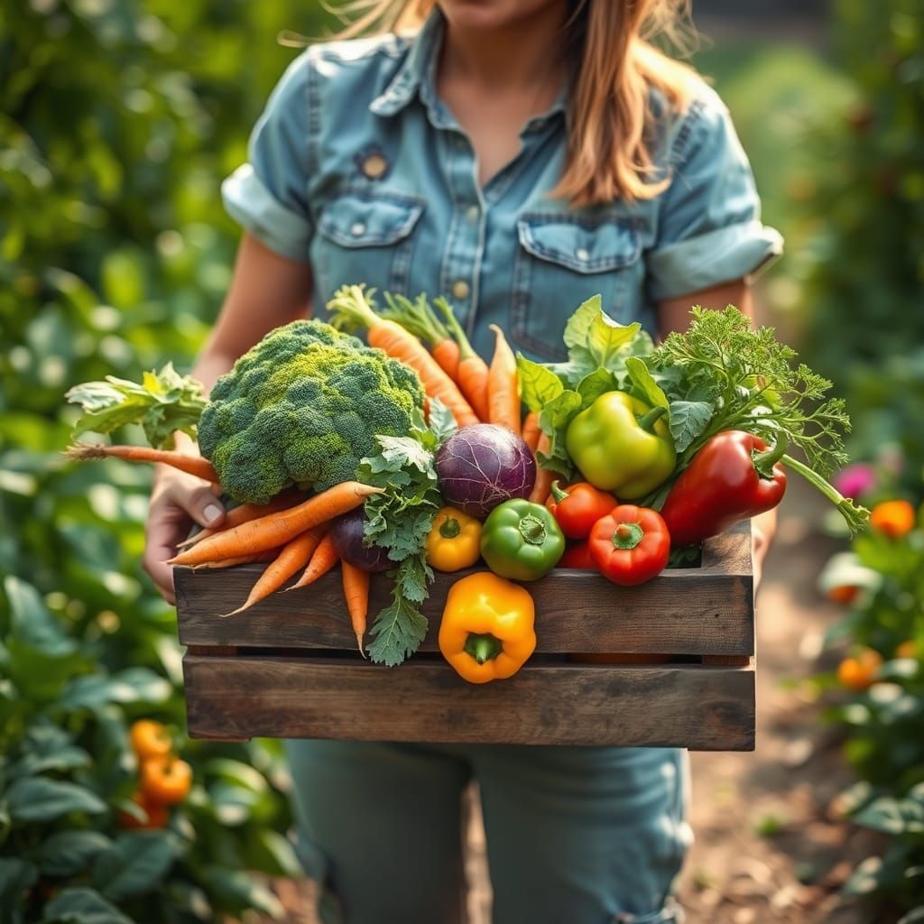 Organic Harvest: Vibrant Vegetables in Wooden Crate