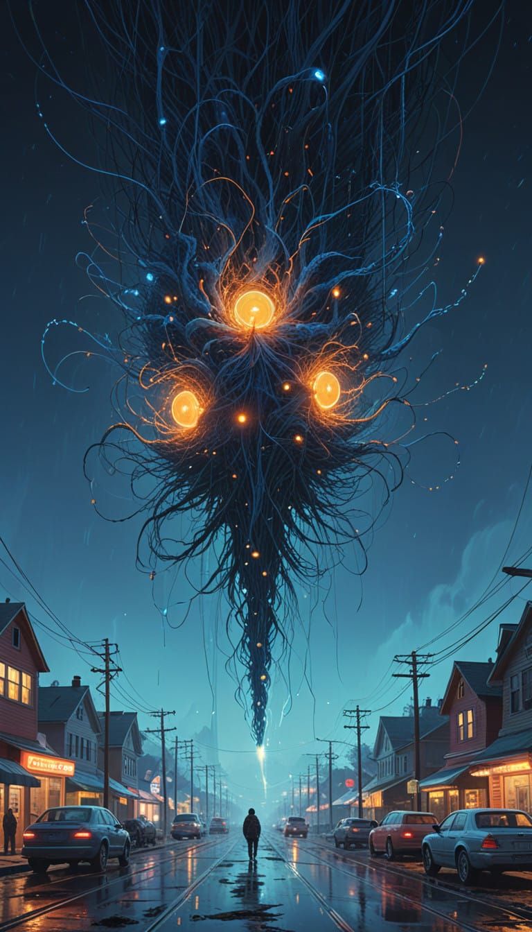 Surreal Cosmic Neural Network in Vibrant Blue