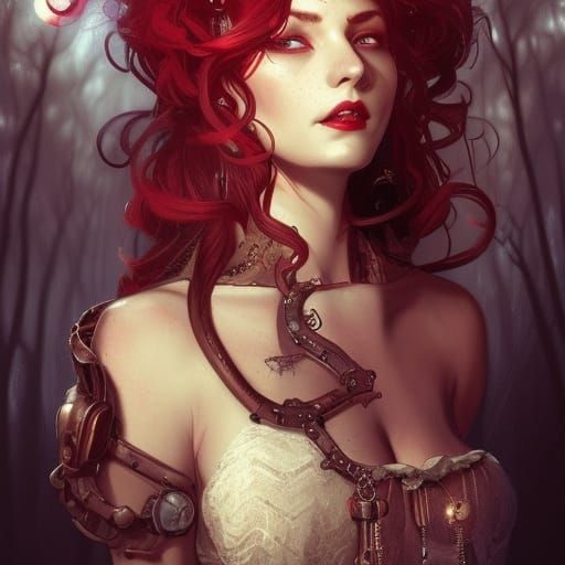 Steampunk Vampire in Misty Forest, Hyperdetailed Portrait