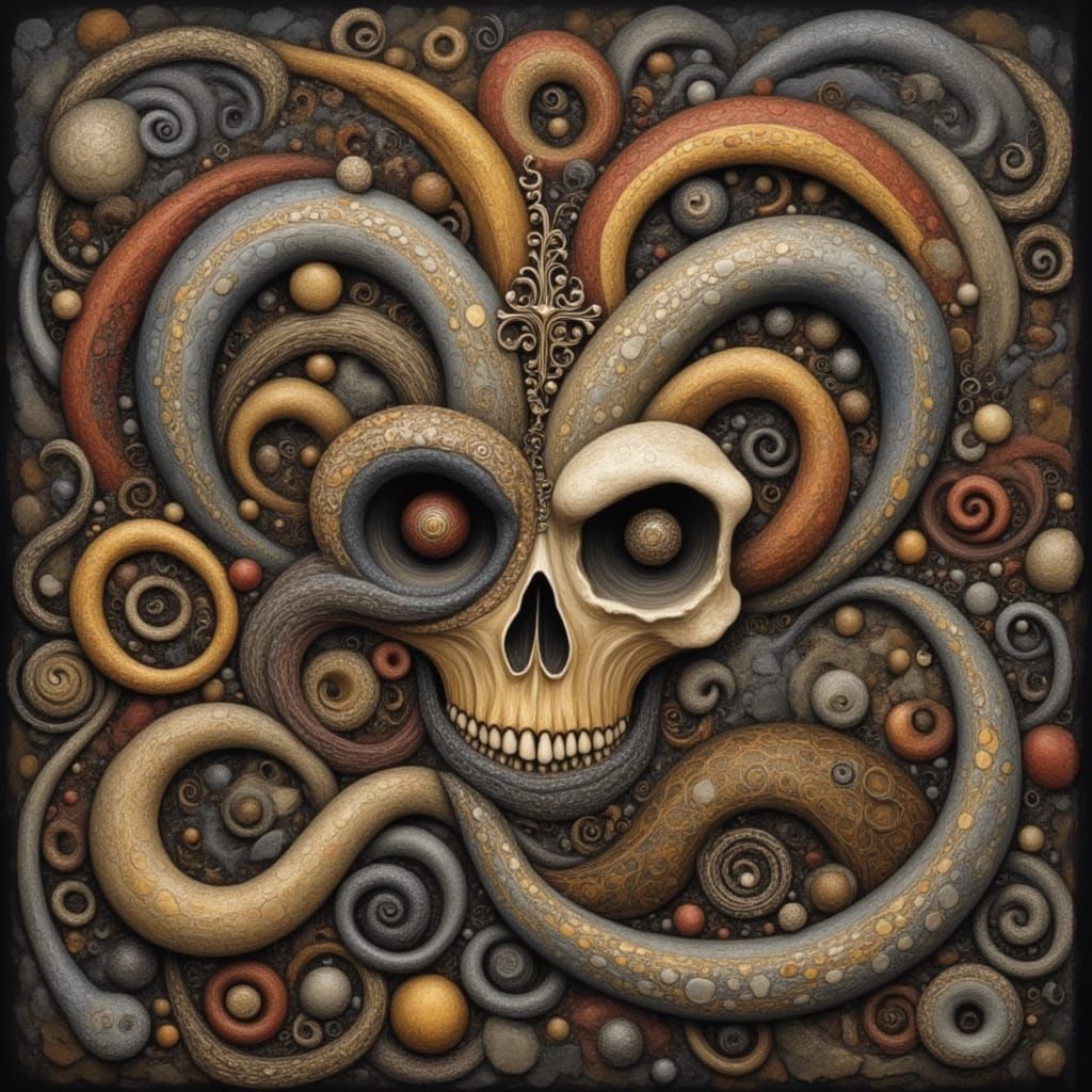 Abstract Stone Art and Howling Wolf