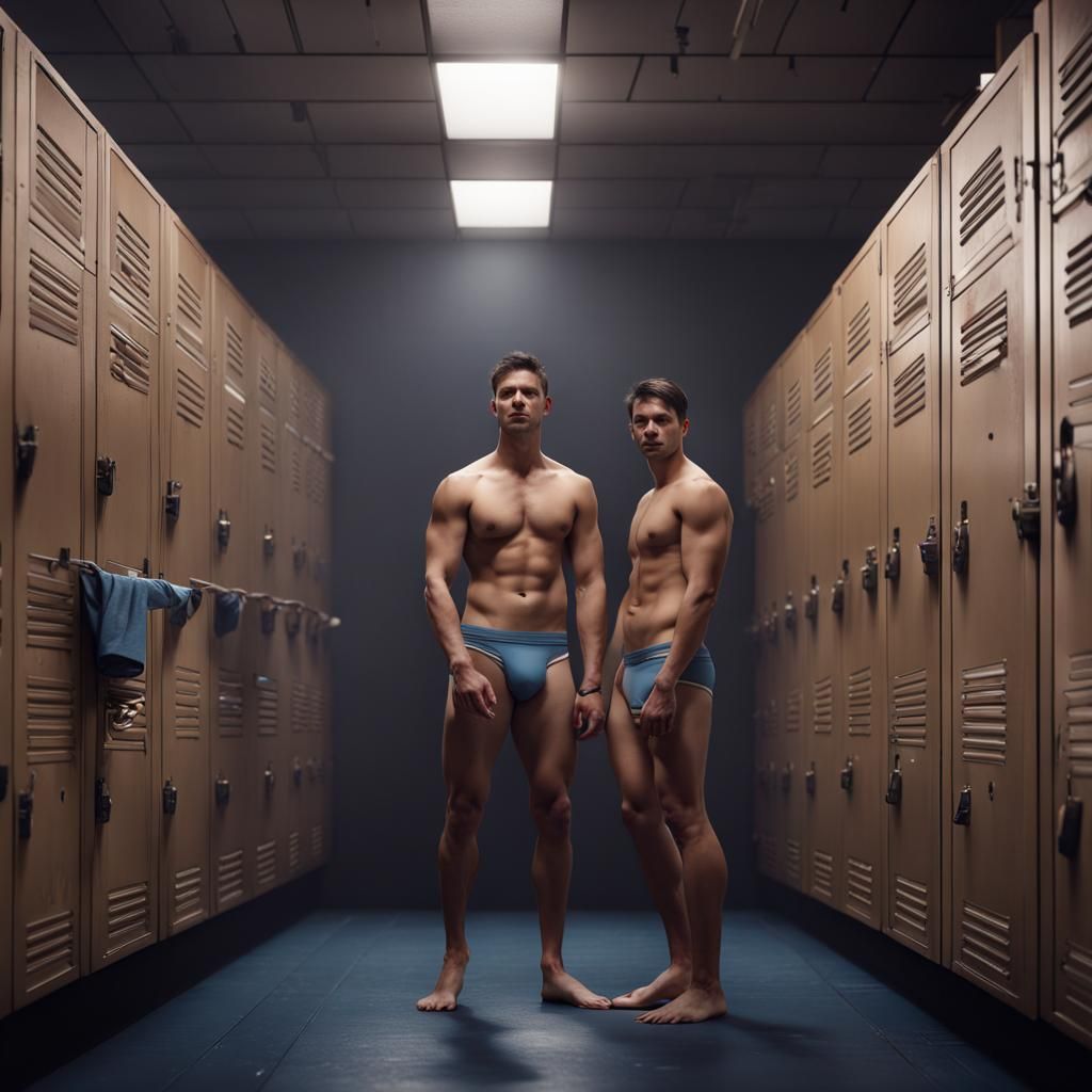 Locker Room Scene with Young Men