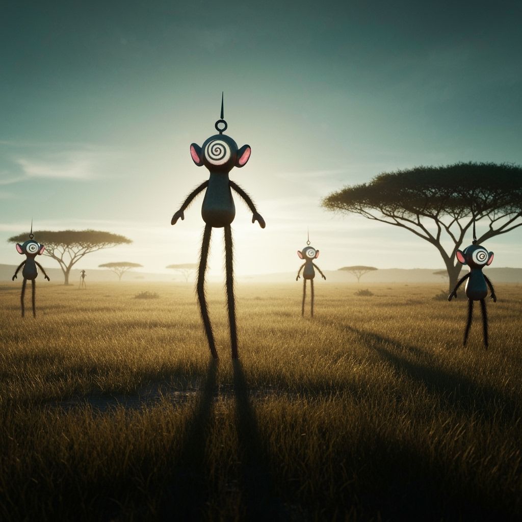 Surreal Blobfish Teletubbies on Savanna in Ethereal Style