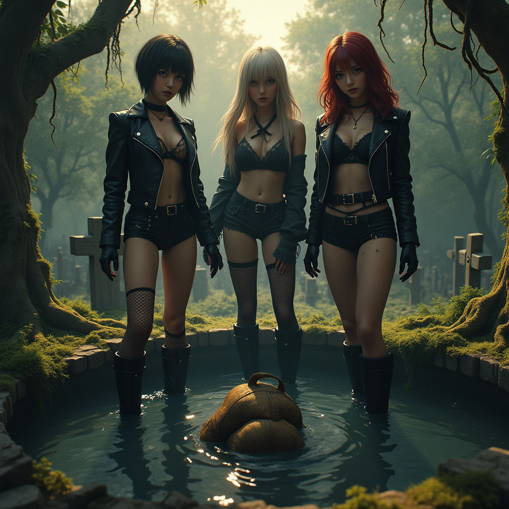 Sorority Girls Tipping Body into Graveyard Well