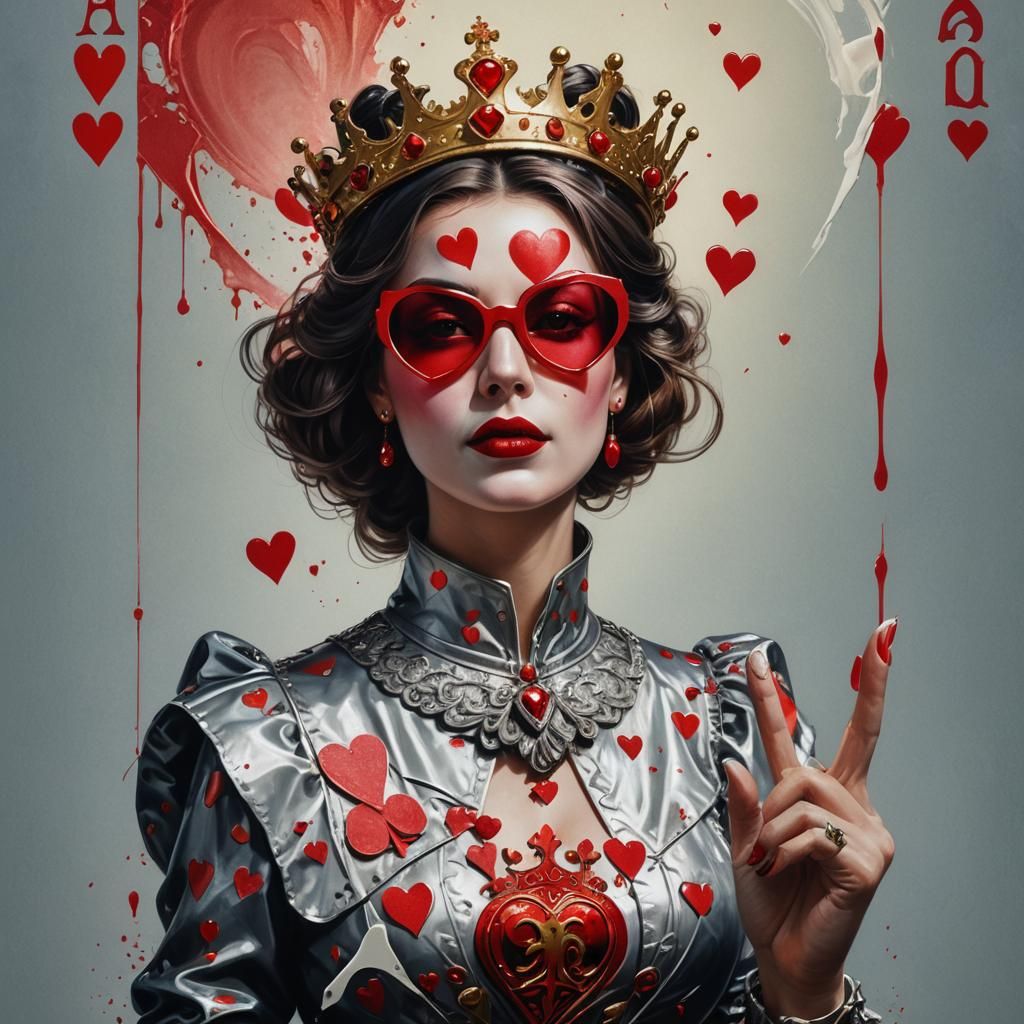 Queen of Hearts in Goggles: Hyperrealistic Splash Art