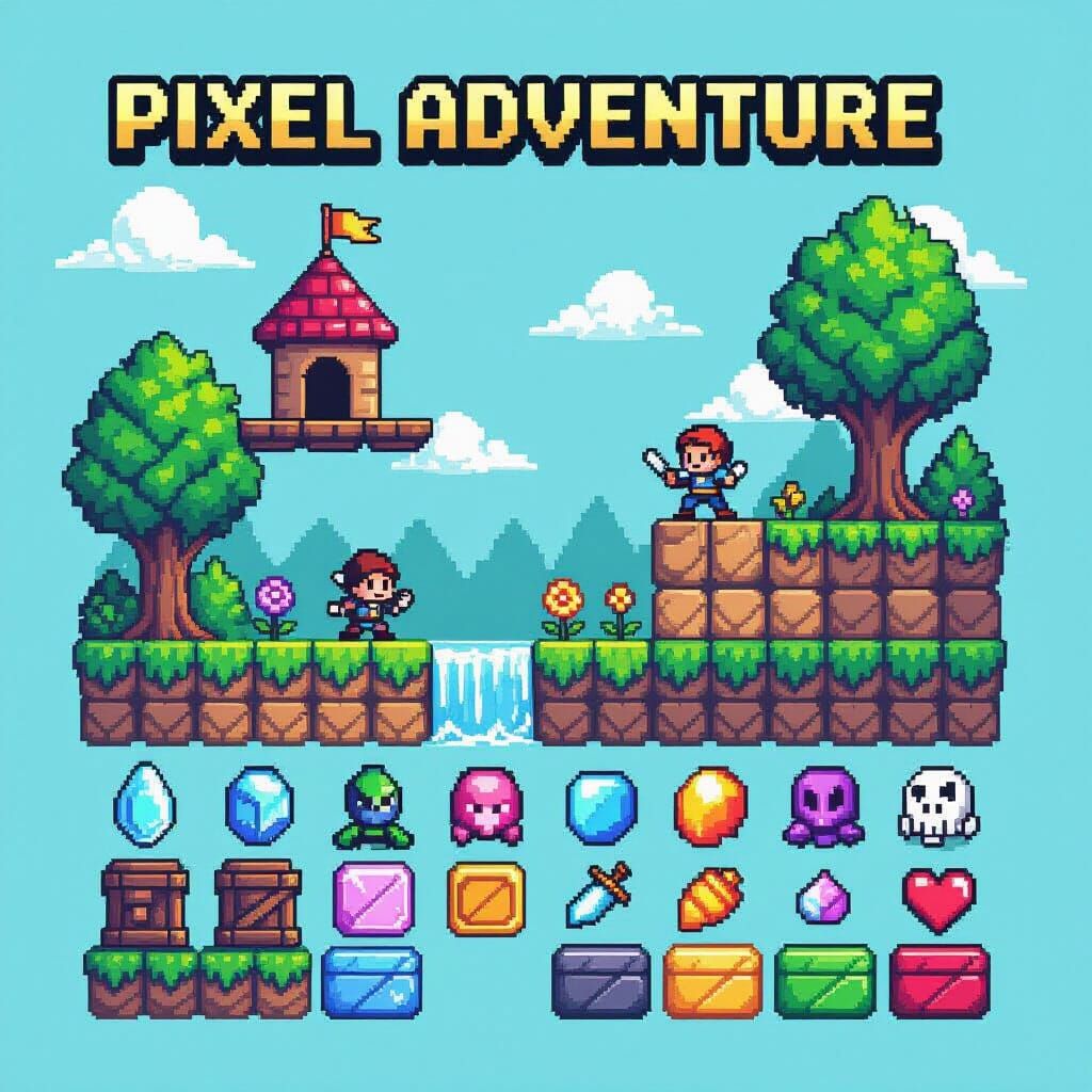 2D Pixel Art Platformer Tileset for Godot Game Engine