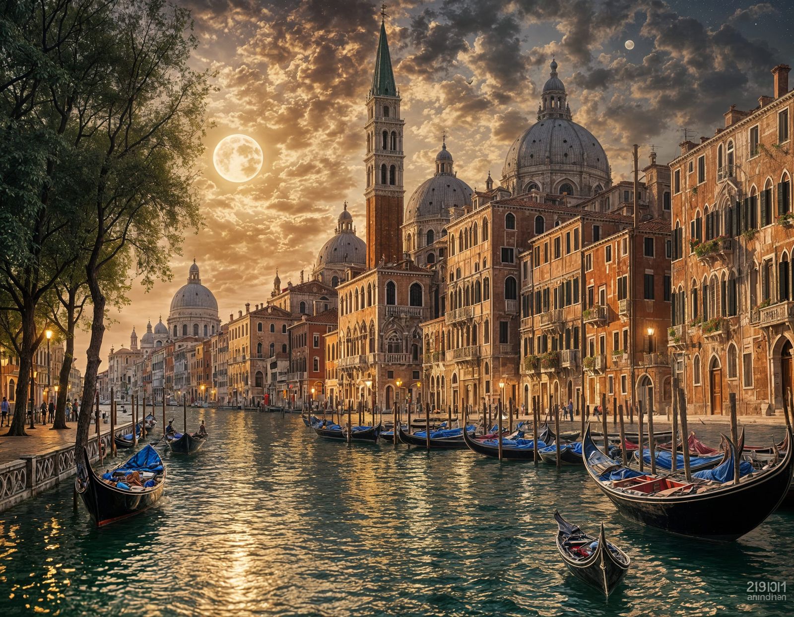 Bucks Moon Over Venice: Hyperrealistic Digital Painting