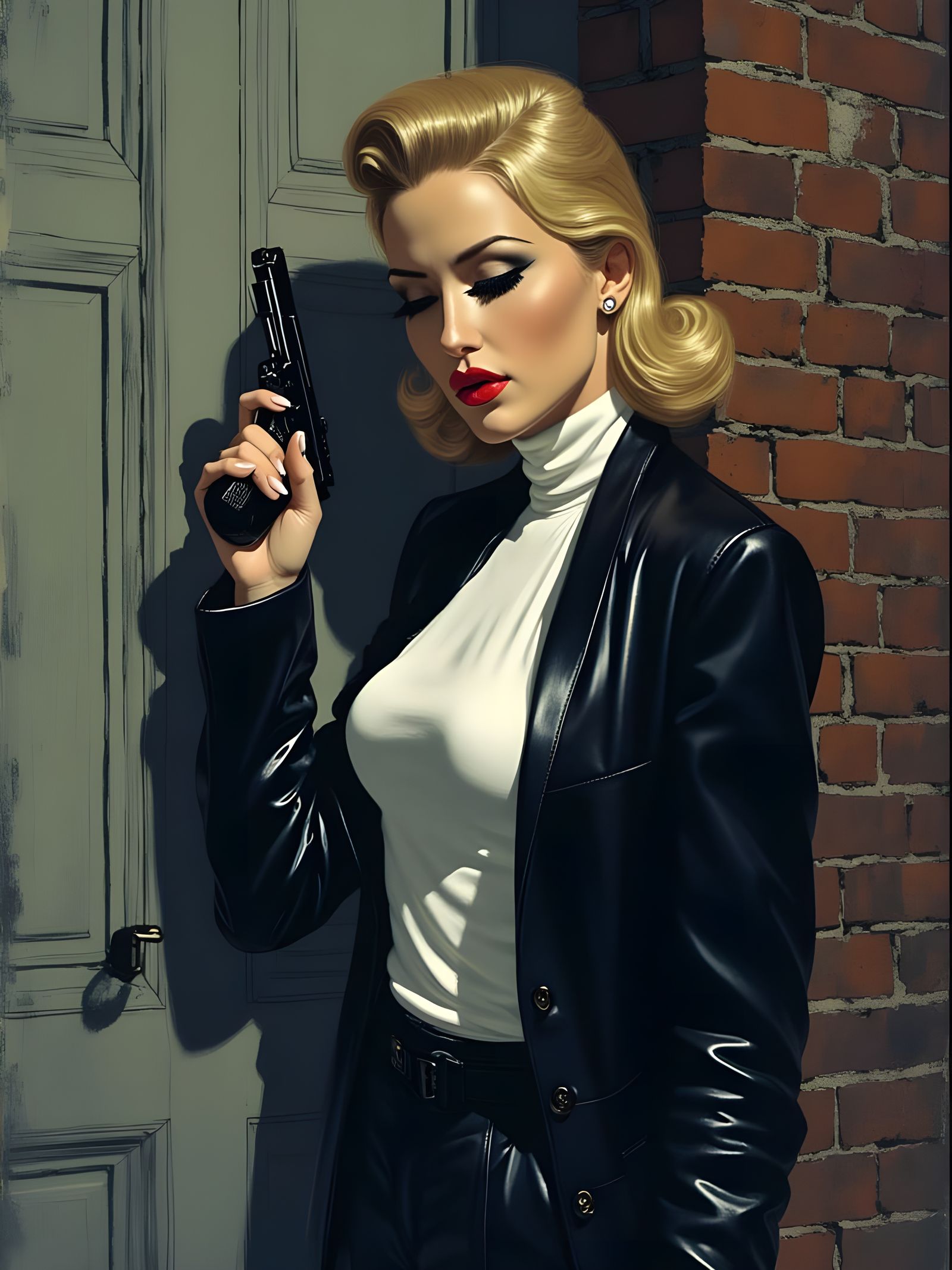 Female Spy in Urban Night Scene, Impressionist Style