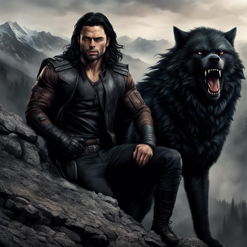 Muscular Sorcerer with Werewolf Powers on Mountain