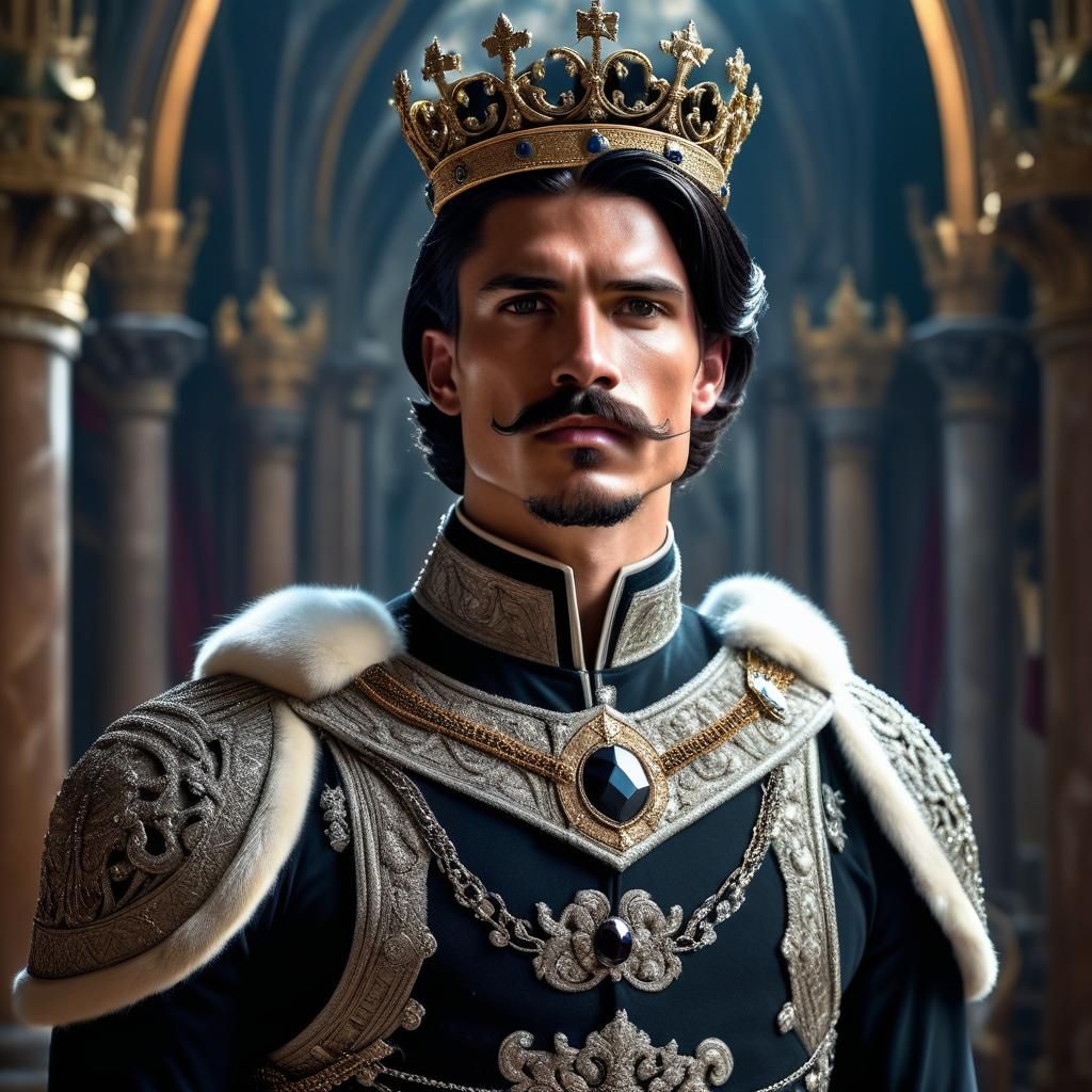 Fantasy King Portrait in Detailed Double Exposure Style