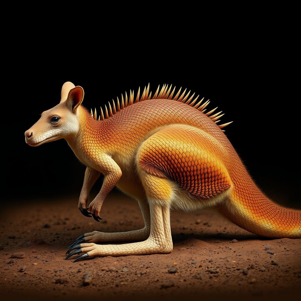 Surreal Snake-Kangaroo Hybrid in Earthy Brown and Green