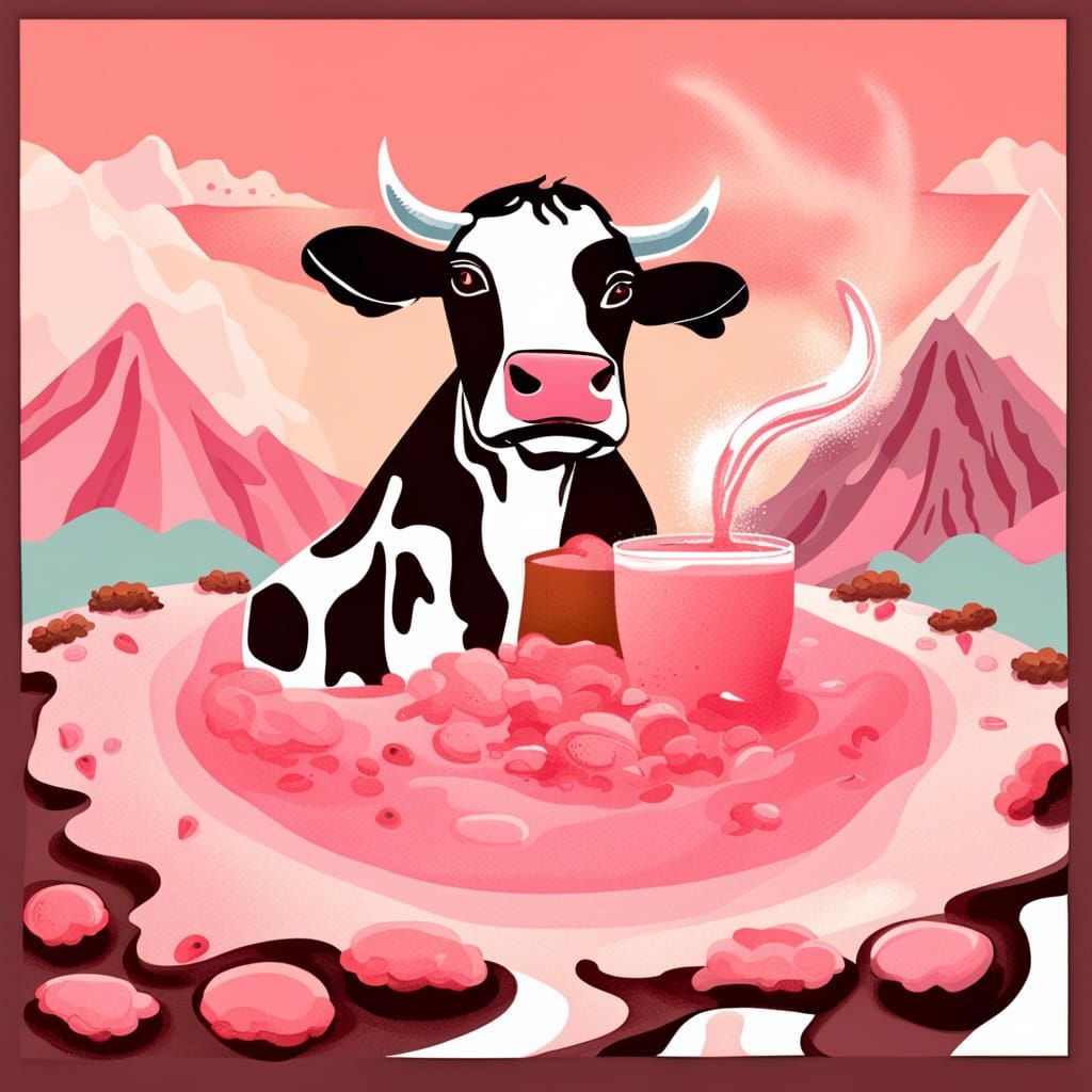 Cow Volcano Eruption in Storybook Illustration