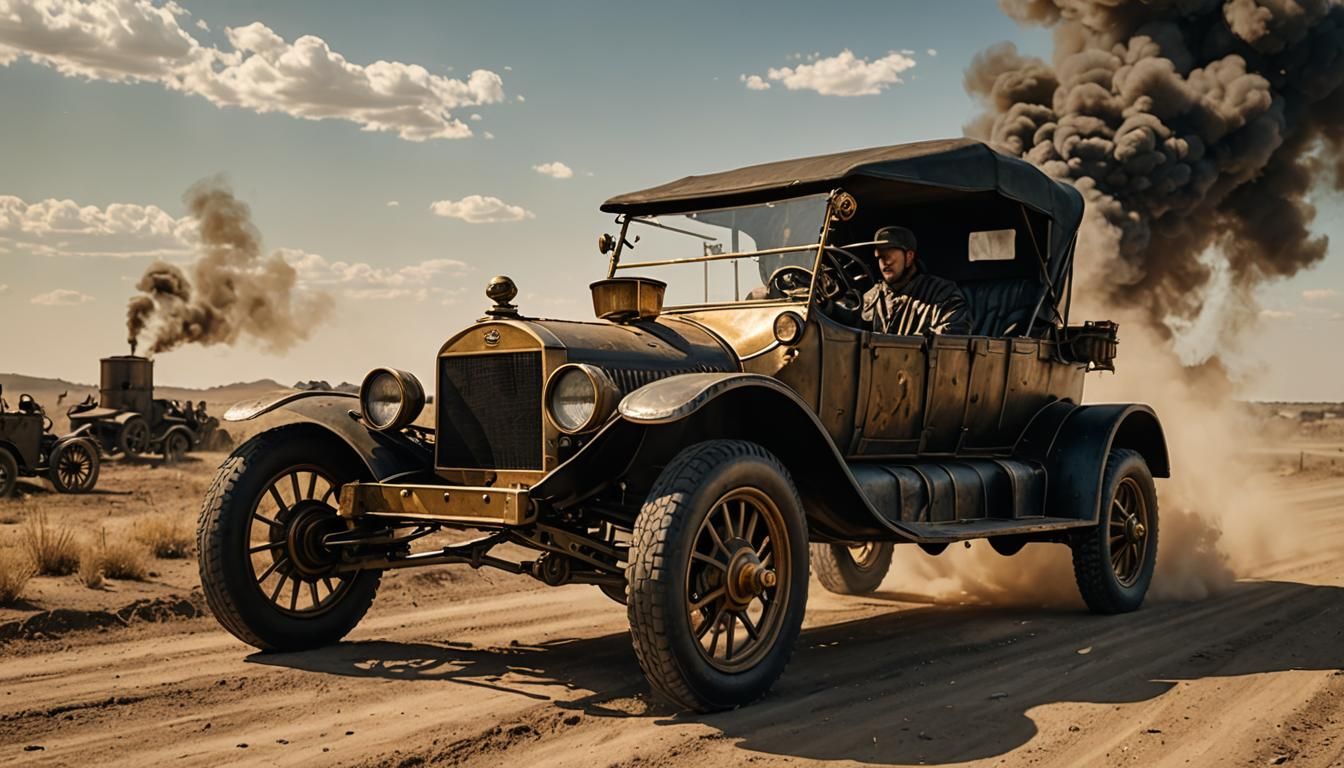 Armored Ford Model T in Dieselpunk WW1 Landscape