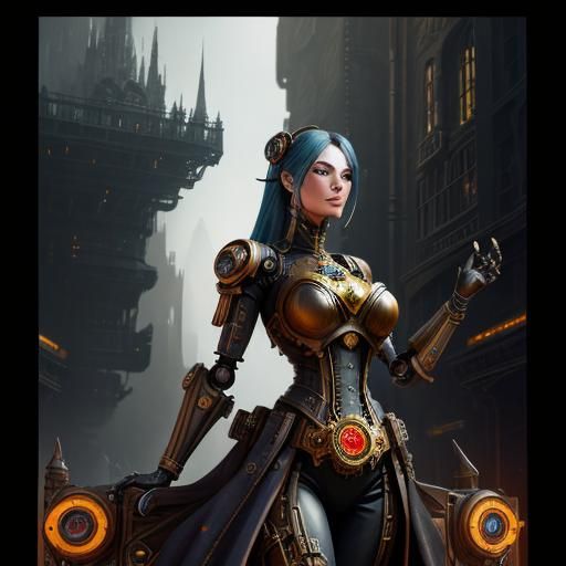 Steampunk Robot Woman Automata in Detailed Matte Painting