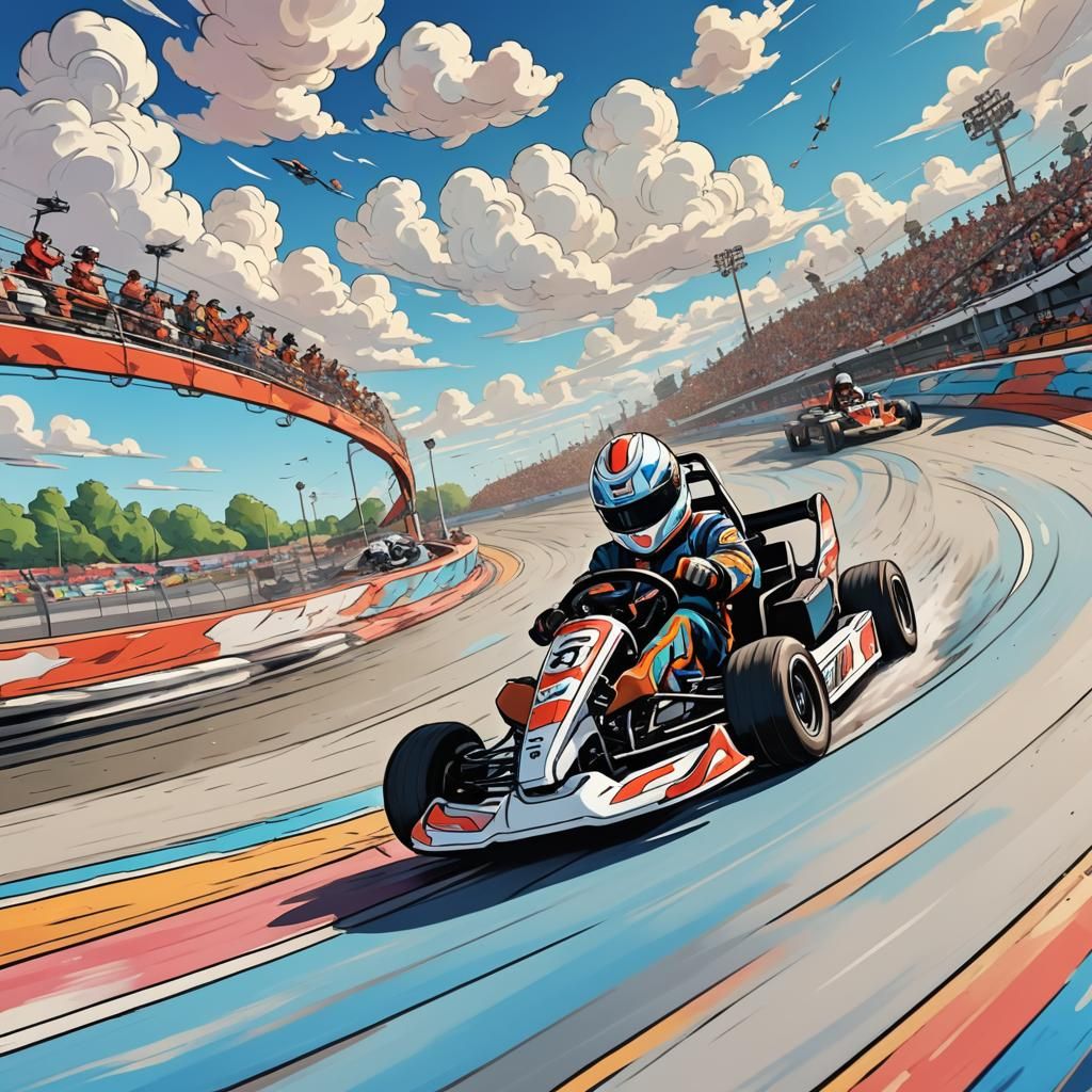 Cartoon Go-Kart Racing on a Wavy Track
