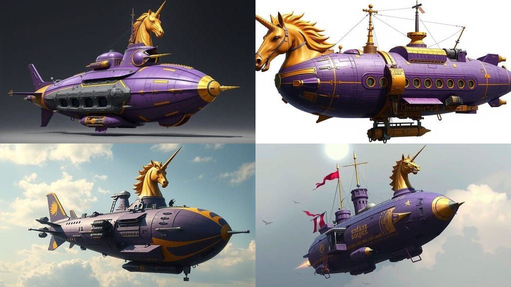Sci-Fi Fantasy Airship Troop Transport with Golden Unicorn
