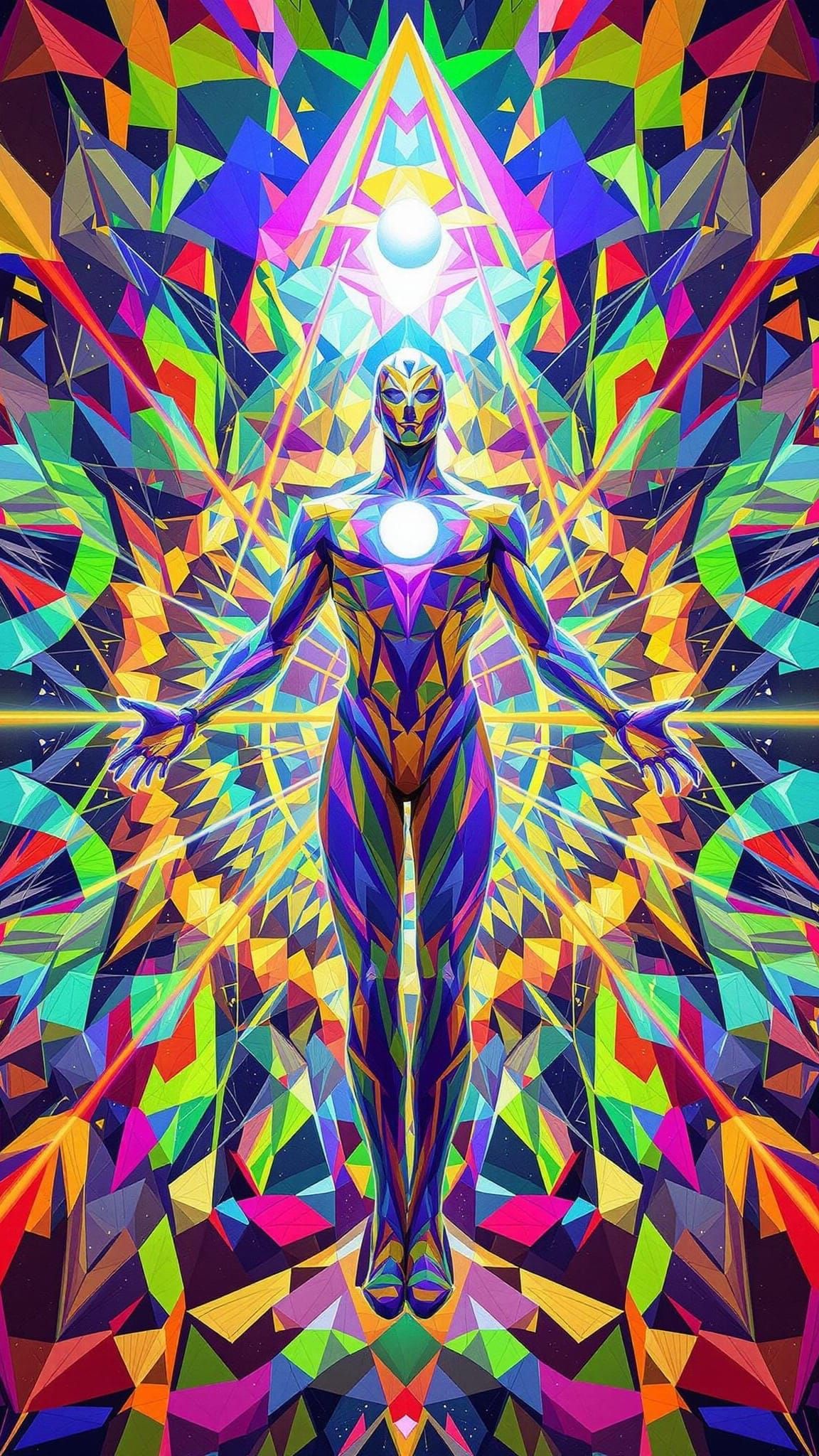 Abstract Rainbow God in Symmetrical Kaleidoscope Art