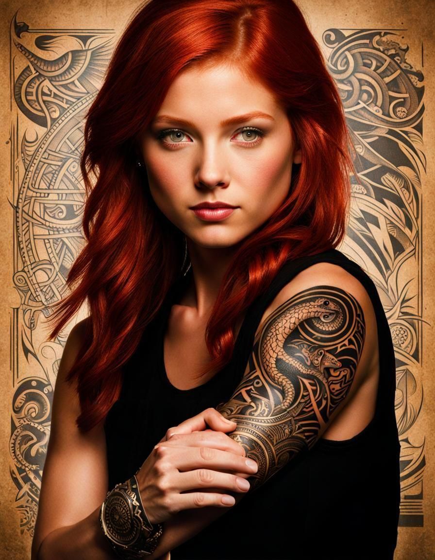 Redhead with Intricate Black Tattoos