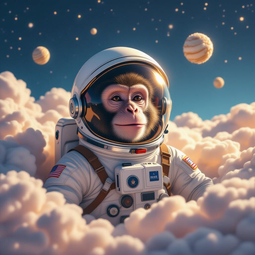 Whimsical Monkey Astronaut in Cosmic Nebula
