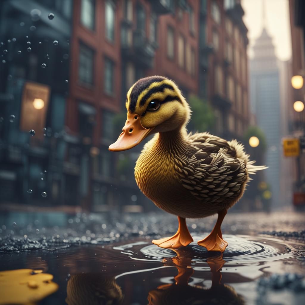 Duckling's Urban Adventure: A Detailed Matte Painting