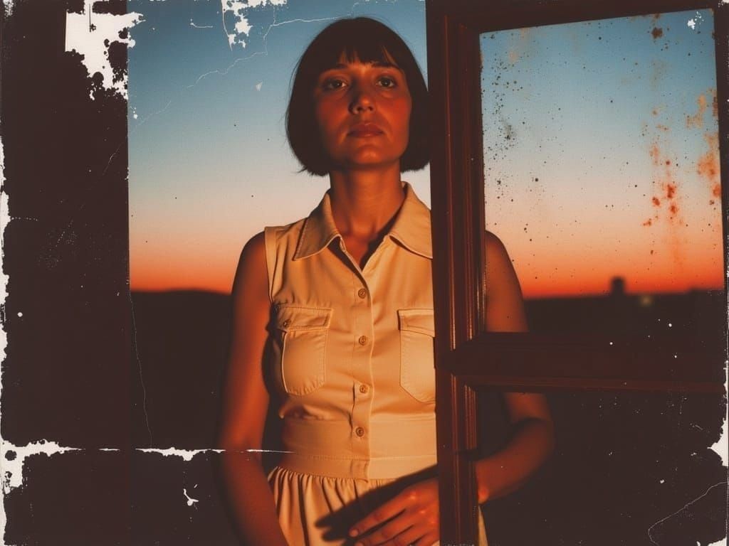 Woman Contemplating Through a Vintage-Style Autochrome Windo...