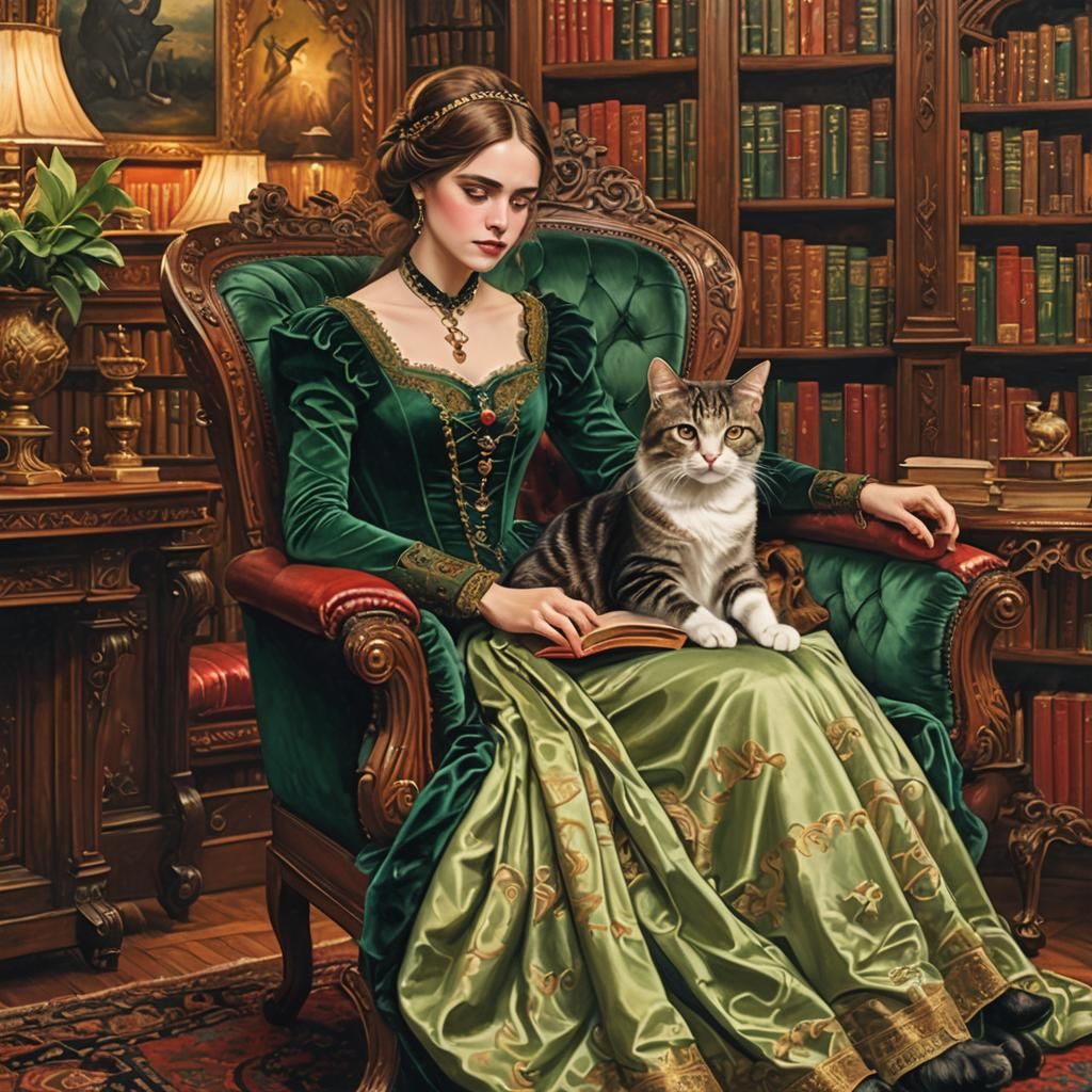 Victorian Lady with Cat: Gothic Matte Painting