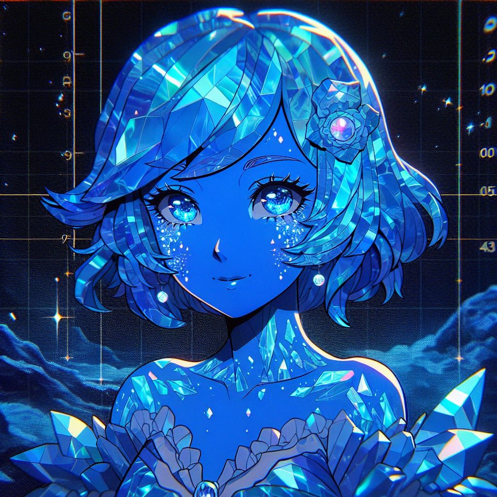 Opalescent Crystal Girl in Anime Style