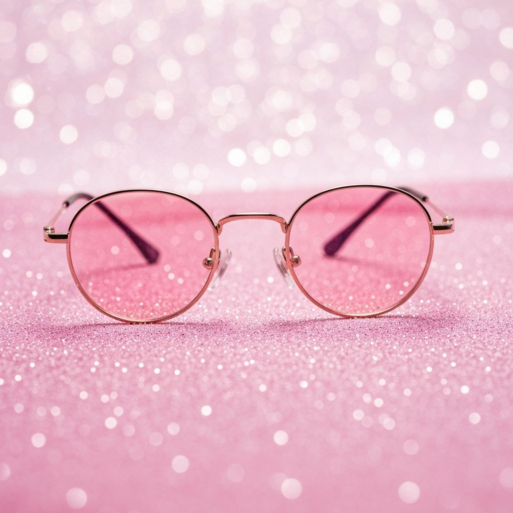 Rose Gold Glasses on Pink Glitter Fabric: Dreamy Aesthetic